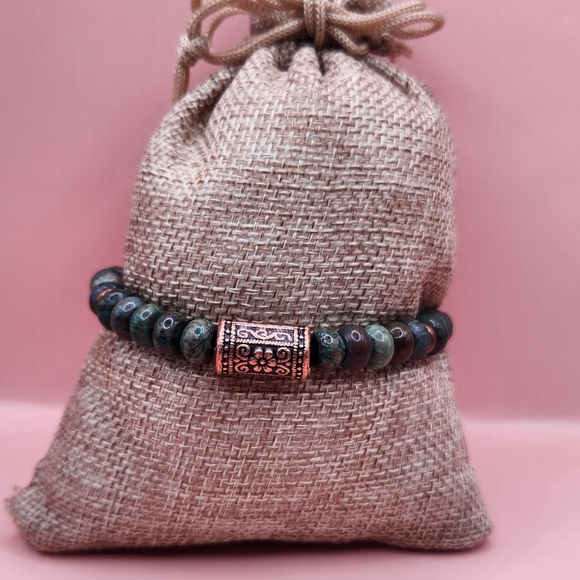 Chrysocolla and Copper Beaded Bracelet - Picture 3 of 6